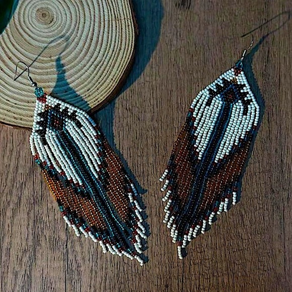 Handmade Beaded Boho Dangle Earrings Tribal Native - Picture 4 of 8